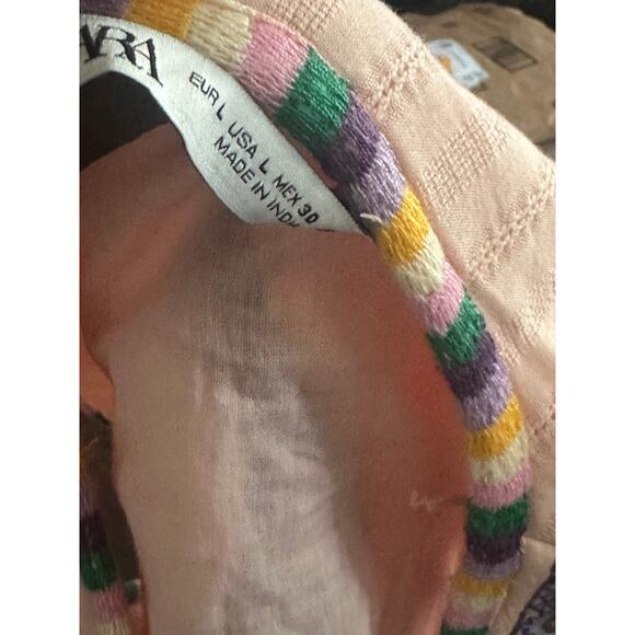 Zara Embroidered Vest Palm Tree Geometric Open Front Crop Pink Women's Large - Picture 6 of 6